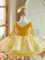 Chic / Beautiful Yellow Short Birthday Flower Girl Dresses 2024 Ball Gown V-Neck Sleeveless Backless