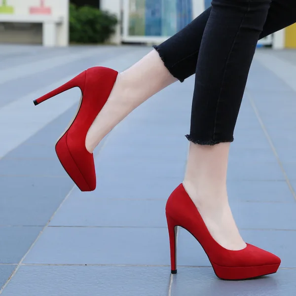 Modest / Simple Black Evening Party Suede Pumps 2023 12 cm Stiletto Heels Pointed Toe Pumps High Heels