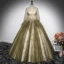 Elegant Khaki Beading Sequins Embroidered Prom Dresses 2024 Ball Gown High Neck 1/2 Sleeves Floor-Length / Long Prom Formal Dresses