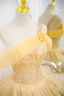 Chic / Belle Jaune Perlage Paillettes Robe De Bal 2022 Robe Boule Une épaule Sans Manches Dos Nu Longue Promo Robe De Ceremonie