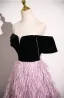 Classy Blushing Pink Tassel Ball Gown Prom Dresses 2025 Off-The-Shoulder Short Sleeve Backless Floor-Length / Long Prom Formal Dresses