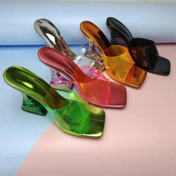 Fashion Transparent Silver Street Wear Summer Womens Sandals 2022 8 cm Stiletto Heels Crystal Open / Peep Toe Sandals High Heels