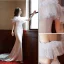 Sexy Ivoire Satin Robe De Soirée 2022 Trompette / Sirène Volants De l'épaule Soirée Manches Courtes Dos Nu Train De Balayage Robe De Ceremonie