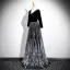 Chic / Beautiful Black Sequins Prom Dresses 2025 A-Line / Princess V-Neck Long Sleeve Backless Floor-Length / Long Prom Formal Dresses