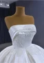 High-end Ivory Satin Lace Flower Wedding Dresses 2023 Ball Gown Strapless Sleeveless Backless Royal Train Wedding