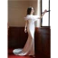 Sexy Ivoire Satin Robe De Soirée 2022 Trompette / Sirène Volants De l'épaule Soirée Manches Courtes Dos Nu Train De Balayage Robe De Ceremonie