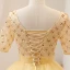 Elegant Yellow Prom Dresses 2022 Ball Gown Square Neckline Pearl Sequins Short Sleeve Backless Floor-Length / Long Prom Formal Dresses