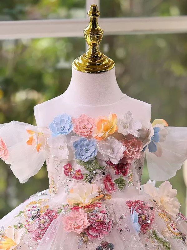 Flower Fairy Multi-Colors Appliques Sequins White Birthday Short Flower Girl Dresses 2026 Ball Gown Scoop Neck Short Sleeve Backless