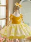 Chic / Beautiful Yellow Short Birthday Flower Girl Dresses 2024 Ball Gown V-Neck Sleeveless Backless
