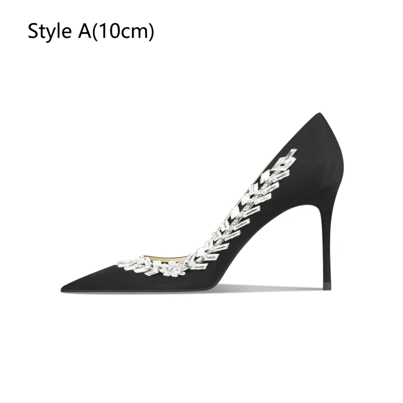 Fashion Black Rhinestone Evening Party Suede Pumps 2024 Leather 10 cm ...