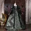Medieval Vintage / Retro Dark Green Beading Appliques Printing Prom Dresses 2026 Ball Gown Square Neckline Bell sleeves Floor-Length / Long Formal Dresses