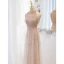 Sparkly Gold Beading Tassel Sequins Evening Dresses 2023 A-Line / Princess High Neck Sleeveless Backless Floor-Length / Long Evening Party Formal Dresses