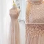 Sparkly Gold Beading Tassel Sequins Evening Dresses 2023 A-Line / Princess High Neck Sleeveless Backless Floor-Length / Long Evening Party Formal Dresses