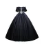 Elegant Black Beading Sequins Lace Flower Prom Dresses 2023 Ball Gown Off-The-Shoulder Short Sleeve Backless Floor-Length / Long Prom Formal Dresses