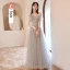 Modest / Simple Grey Lace Flower Bridesmaid Dresses 2023 A-Line / Princess Short Sleeve Backless Floor-Length / Long Bridesmaid Dresses