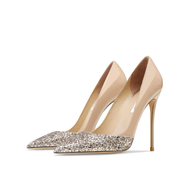Sexy Nues Soirée Paillettes Escarpins 2024 Cuir 10 cm Talons Aiguilles À Bout Pointu Escarpins Talons Hauts