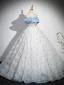 Chic / Beautiful Sky Blue Printing Prom Dresses 2024 Ball Gown Strapless Sleeveless Backless Floor-Length / Long Prom Formal Dresses