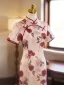 Vintage / Retro Chinese style Blushing Pink Printing Evening Party Cheongsam 2025 Trumpet / Mermaid High Neck Short Sleeve Floor-Length / Long