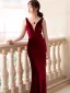 Sexy Burgundy Velvet Evening Dresses 2025 Trumpet / Mermaid V-Neck Sleeveless Backless Floor-Length / Long Evening Party Formal Dresses