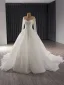 High-end White Handmade  Beading Sequins Wedding Dresses 2024 Trumpet / Mermaid Scoop Neck Long Sleeve Court Train Wedding