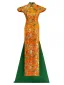 Chinese style Gold Embroidered Satin Split Front Evening Party Cheongsam 2024 Trumpet / Mermaid High Neck Cap Sleeves Sweep Train