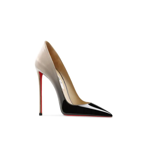 Mode Gradiëntkleur Zwarte Lakleer Gala Pumps 2024 10 cm Naaldhakken / Stiletto Spitse Neus Pumps Hoge Hakken