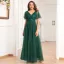 Simple Vert Foncé Paillettes Robe De Bal 2024 Princesse V-Cou Manches Courtes Dos Nu Longue Promo Robe De Ceremonie