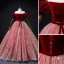 Elegant Burgundy Prom Dresses 2022 Ball Gown Off-The-Shoulder Puffy Short Sleeve Bow Sash Backless Floor-Length / Long Formal Dresses