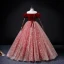 Elegant Burgundy Prom Dresses 2022 Ball Gown Off-The-Shoulder Puffy Short Sleeve Bow Sash Backless Floor-Length / Long Formal Dresses