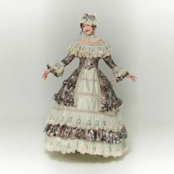 Vintage Originale Médiévale Multi Couleurs Robe De Bal 2024 Dentelle 3d Florale Impression Longue De L Épaule Manches Longues Cosplay Promo Robe De Ceremonie