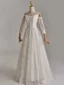 Modest / Simple White Lace Flower Pearl Wedding Dresses 2025 A-Line / Princess Off-The-Shoulder Long Sleeve Backless Floor-Length / Long