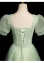 Chic / Beautiful Sage Green Glitter Prom Dresses 2024 A-Line / Princess Square Neckline Short Sleeve Backless Floor-Length / Long Prom Formal Dresses