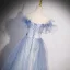 Schöne Himmelblau Pailletten Strass Ballkleider 2023 A Linie Off Shoulder Ärmellos Rückenfreies Schleife Lange Festliche Kleider
