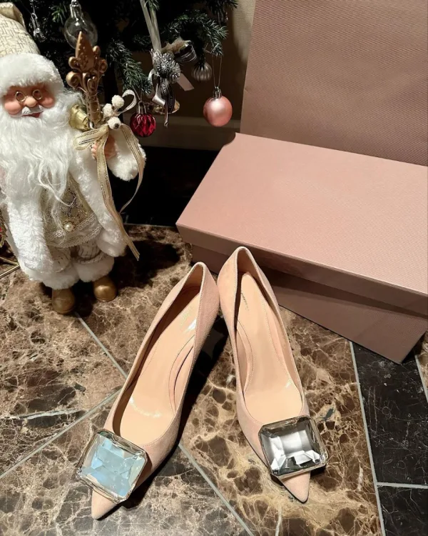 Fashion Black Evening Party Rhinestone Suede Leather Pumps 2023 10 cm Stiletto Heels Pointed Toe Pumps High Heels