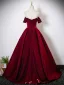 Chic / Beautiful Burgundy Beading Prom Dresses 2025 Ball Gown Off-The-Shoulder Sleeveless Backless Floor-Length / Long Formal Dresses