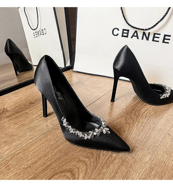 Schöne Schwarz Strass Abend Pumps 2026 10 cm Stilettos Spitzschuh Pumps Hochhackige