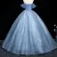 Charmant Bleu Ciel Glitter Paillettes Appliques Robe De Bal 2025 Princesse De l'épaule Manches Courtes Dos Nu Longue Robe De Ceremonie