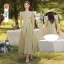 Simple Vert Cendré Satin Robe Demoiselle D'honneur 2022 Princesse Manches Courtes Dos Nu Longue Demoiselle D'honneur