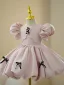 Elegant Blushing Pink Short Birthday Flower Girl Dresses 2023 Ball Gown Scoop Neck Puffy Short Sleeve Bow