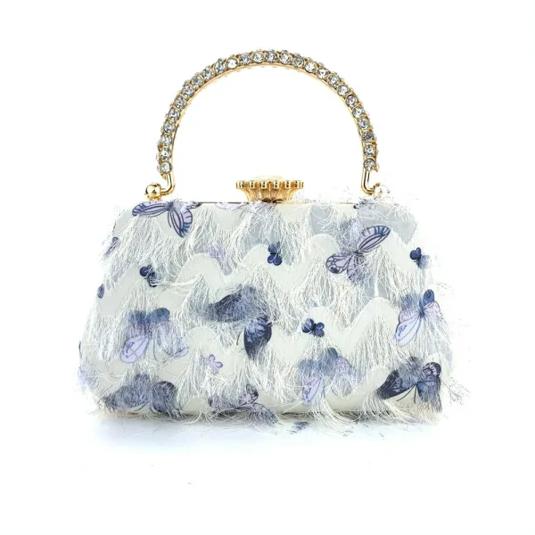 Fashion Ocean Blue Butterfly Tassel Prom Handbag 2025 Clutch Bags