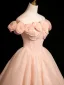 Vintage / Retro Blushing Pink Pearl Appliques Prom Dresses 2025 Ball Gown Off-The-Shoulder Sleeveless Backless Floor-Length / Long Prom Formal Dresses