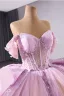 Haut de Gamme Charmant Rougissant Rose Perlage Perle Paillettes Robe De Bal 2025 Robe Boule De l'épaule Manches Courtes Dos Nu Noeud Chapel Train Promo