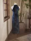 Chinese style Vintage / Retro Navy Blue Printing Evening Party Cheongsam 2025 Trumpet / Mermaid High Neck Sleeveless Tea-length Cheongsam / Qipao