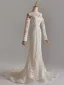 Vintage / Retro White Lace Flower Wedding Dresses 2025 Trumpet / Mermaid Off-The-Shoulder Long Sleeve Backless Sweep Train Wedding