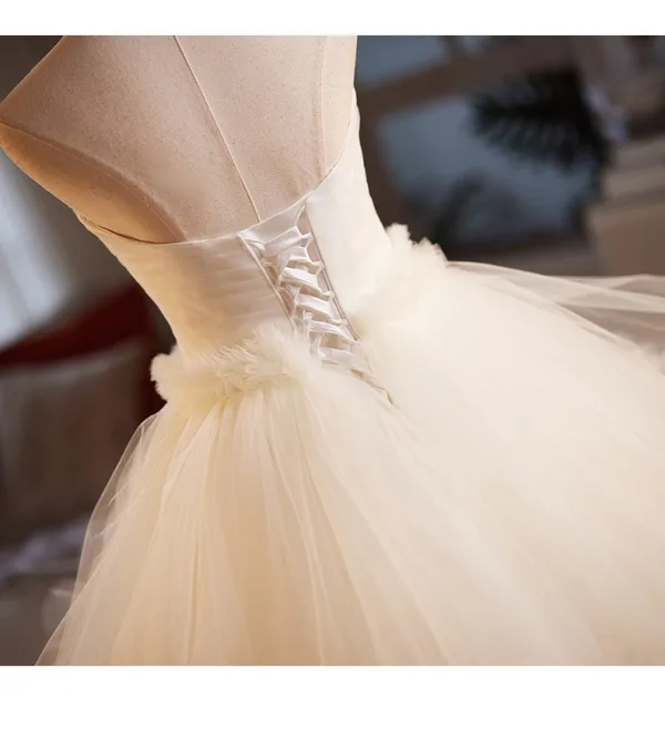 Chic / Belle Champagne Volants en Cascade Robe De Bal 2025 Robe Boule Bustier Sans Manches Dos Nu Longue Robe De Ceremonie