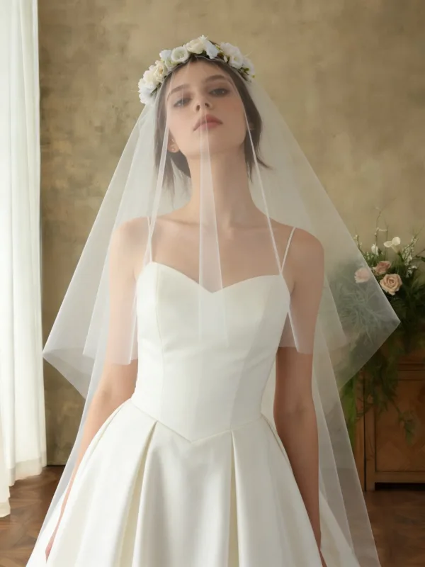 Fantaisiste Blanche Appliques Tulle Voile De Mariée 2026