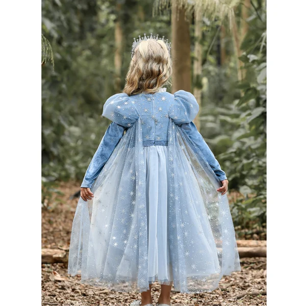 Fashion Sky Blue Star Sequins Birthday Flower Girl Dresses 2023 A-Line / Princess High Neck Puffy Short Sleeve Tea-length Flower Girl Dresses