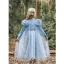 Fashion Sky Blue Star Sequins Birthday Flower Girl Dresses 2023 A-Line / Princess High Neck Puffy Short Sleeve Tea-length Flower Girl Dresses