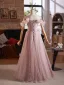 Chic / Beautiful Blushing Pink Appliques Sequins A-Line / Princess Prom Dresses 2025 Off-The-Shoulder Sleeveless Backless Floor-Length / Long Formal Dresses