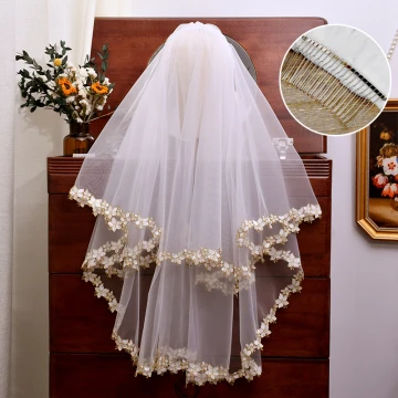 Chic Belle Blanche En Dentelle Fleur Voile De Mariée 2024 Tulle